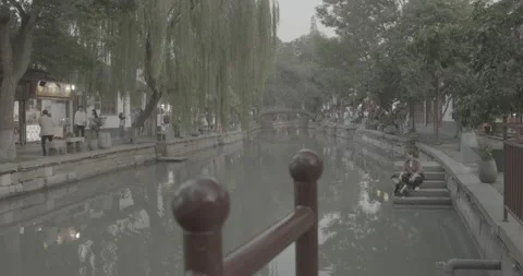 Captivating View Down the Waterway with Charming Architectural Elements. Stock Footage 315077121