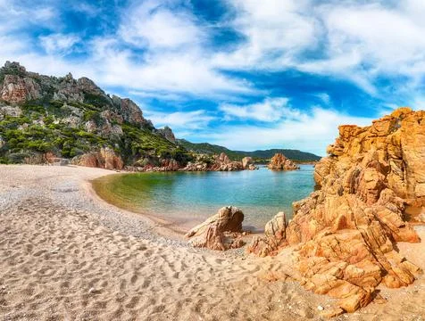 Captivating view of Li Cossi beach on Costa Paradiso resort. Stock Photos
