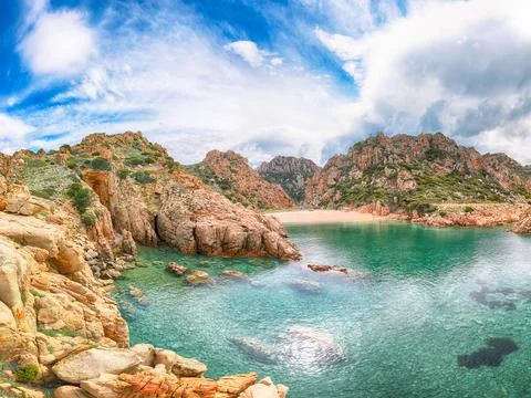 Captivating view of Li Cossi beach on Costa Paradiso resort. Stock Photos