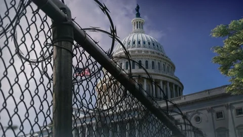 Captive U.S. Capitol Building Razor Wire Fence 4K Loop Video stock 150336130