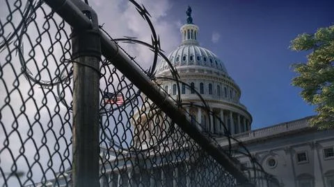 Captive U.S. Capitol Building Razor Wire Fence Ilustración de archivo