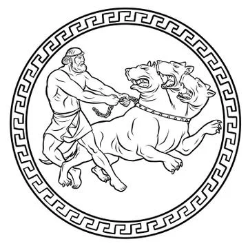 Capture and bring back Cerberus. 12 Labours of Hercules Heracles Stock Illustration