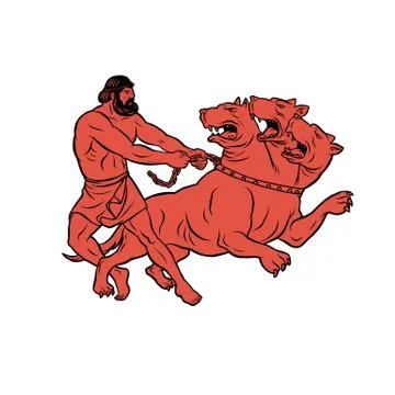 Capture and bring back Cerberus. 12 Labours of Hercules Heracles Stock Illustration