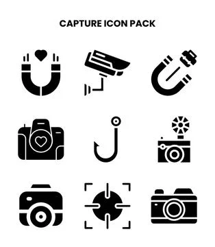 Capture Glyph Bundle Icons Pack Stock Illustration