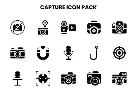 Capture Glyph Set Icons Pack Stock Illustration
