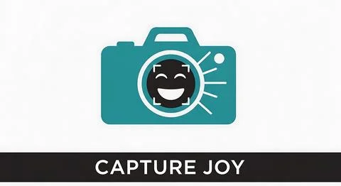 Capture joy camera icon, modern minimalist design with smiling face in focu.. Stock Illustration