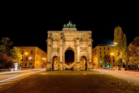 A capture from the Siegestor at night Stock Photos