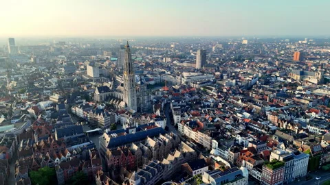Captured from a high aerial vantage point, the sprawling cityscape of Antwerp Vidéo 299722094