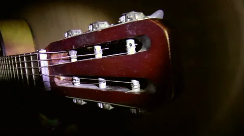 Captured old guitar closeup on black background 스톡 동영상 43364822
