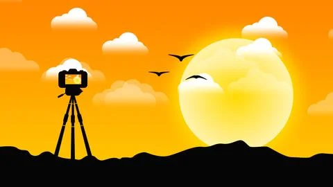 Capturing beautiful sunrise view in camera illustration Stockillustratie