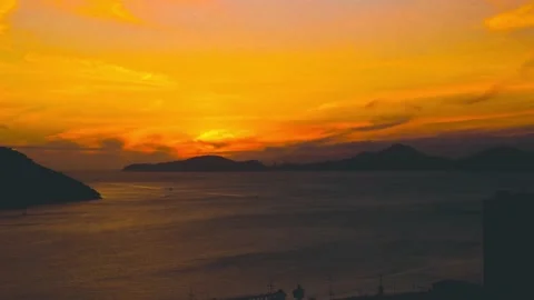 Capturing boats heading home at beautiful sunset, Santos, Brazil Stock Footage 170838586
