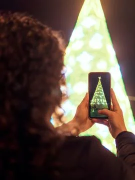 Capturing Christmas Tree Lights with Smartphone Stock Photos