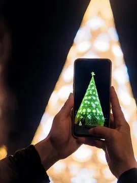 Capturing Christmas Tree Lights with Smartphone Stock Photos