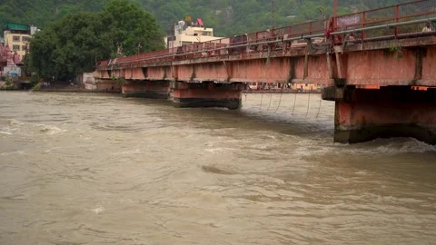 Capturing the Flow of the Holy River in Haridwar Stock Footage 315288710