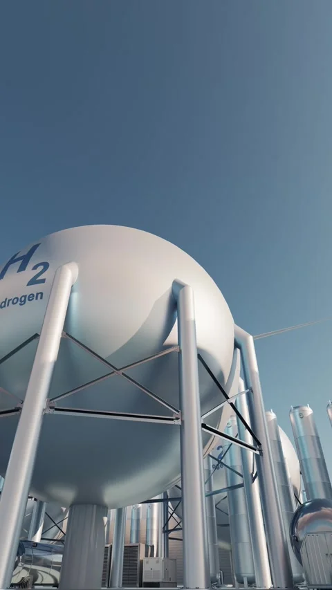 Capturing footage of a hydrogen production. Vertical video. 3D render Stock Footage 288999697