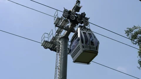 Capturing the graceful ascent of funicular as it moves from one side to the Stock Footage 276880507