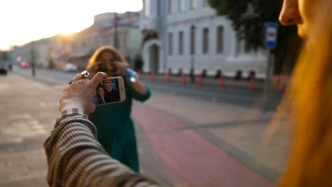 Capturing happy moment, reflection on the screen. Modern happy couple taking a Video stock 123059687