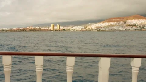 Capturing of landscape from boat on an overcast day in Tenerife, Spain. Stock Footage 308788042