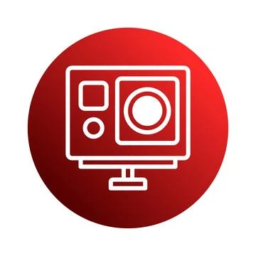 Capturing moments: white outline icon of action camera on vibrant red circu.. Stock Illustration