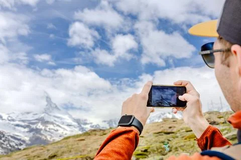Capturing Mountain View with Smartphone Stock Photos