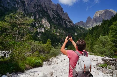 Capturing Mountain Views with Smartphone Camera Stock Photos