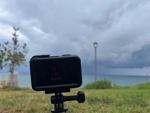 Capturing nature with an action camera mounted on a selfie stick Stock Photos