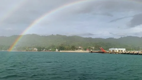 Capturing rainbow near us while sailing_02 Video stock 345053745