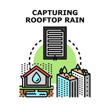 Capturing rooftop rain saving water resource system Stock Illustration