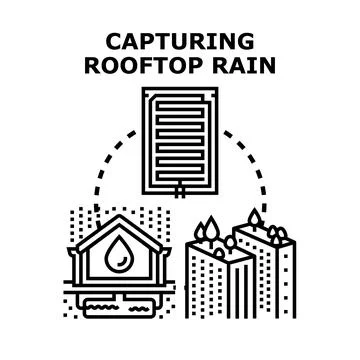 Capturing rooftop rain saving water resource system Stock Illustration