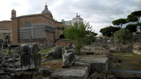 Capturing of the ruins of the columns and ancient temples on the site of Roman Stock Footage 143117959