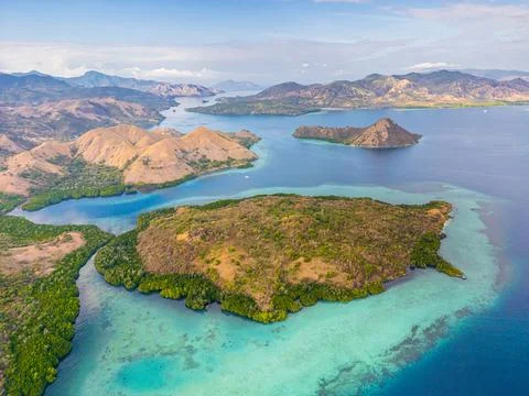 Capturing the stunning aerial view of Komodo national park, Indonesia, reve.. Stock Photos