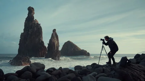 Capturing stunning rock formations at ilheus da ribeira beach Stock Footage 321463784