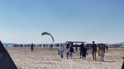 Capturing of tourists experiencing paragliding at Kish Island, Iran. Stock Footage 306035615