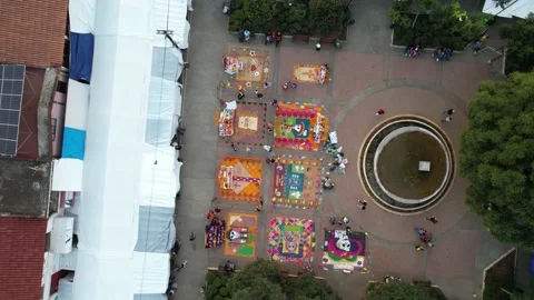 Capula Day Of The Dead Floor Art normal spinning drone shot Stock Footage 229922190