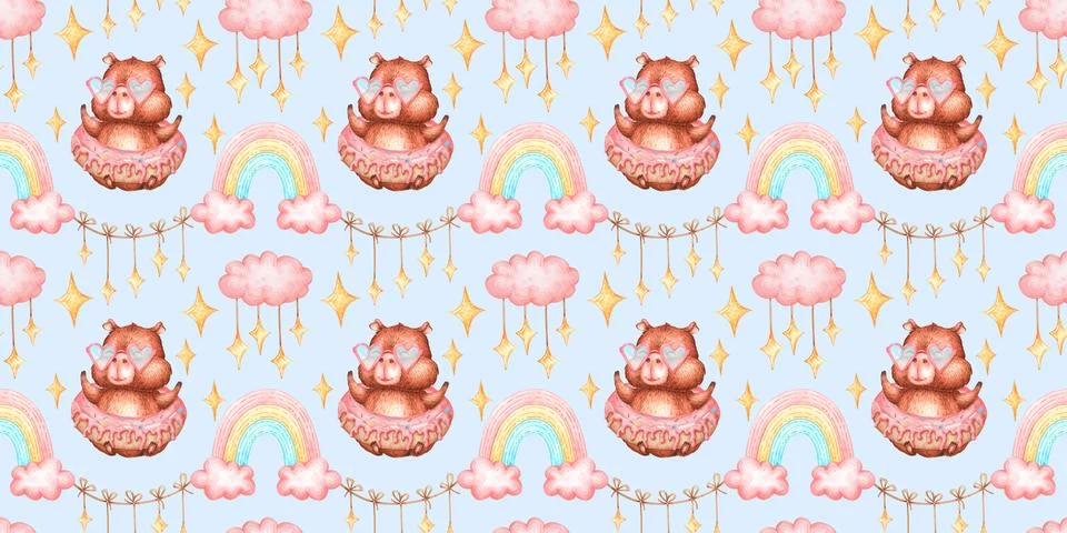 Capybara birthday cake rainbow pattern Illustrazione stock