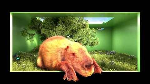Capybara Breaking Through Screen 3D Naked-Eye Grass Background 動画素材 331898985