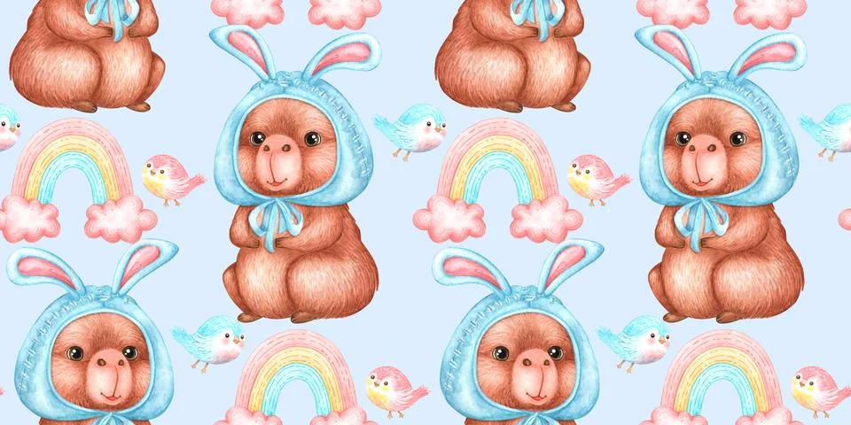 Capybara bunny hat rainbow pattern イラスト素材
