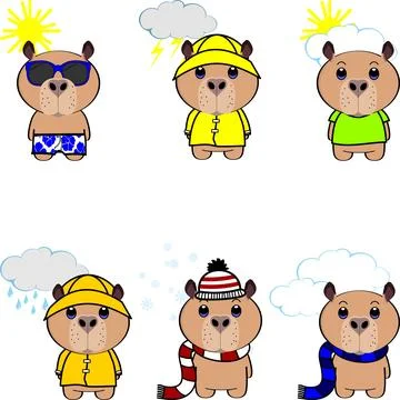 Capybara character cartoon pack collection in vector art Stock Illustration