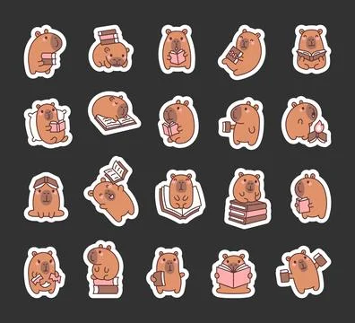Capybara characters set with books 스톡 일러스트
