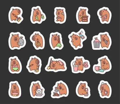 Capybara cleaning tools set featuring cartoon Stock Illustration