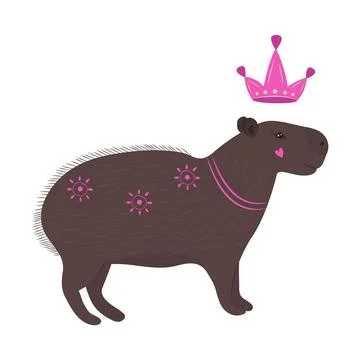 Capybara with crown, illustration Stock Illustration