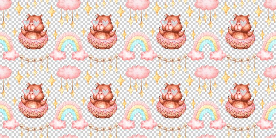 Capybara donut clouds pattern watercolor Illustrazione stock