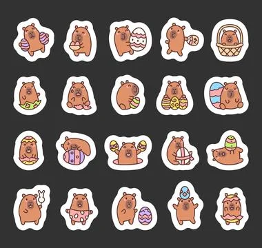 Capybara Easter set featuring adorable characters Stock Illustration