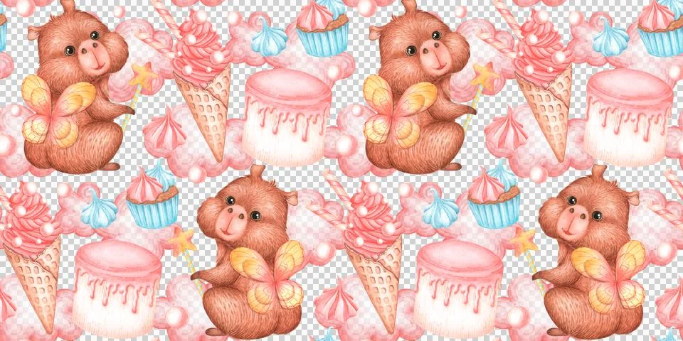 Capybara fairy clouds sweets pattern イラスト素材