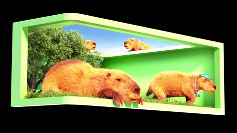 Capybara Group Breaking Through Screen 3D Naked-Eye Pet Background 库存影片 331921983