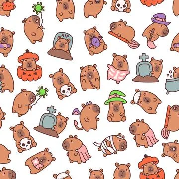 Capybara Halloween seamless pattern set Stock-Illustration