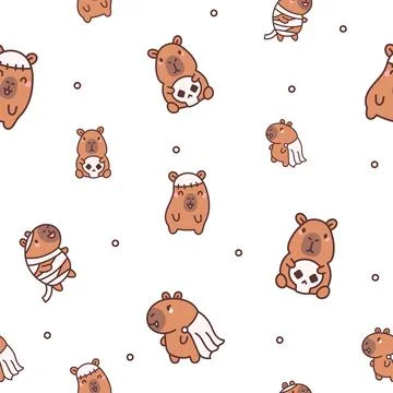 Capybara Halloween seamless pattern set Stock Illustration