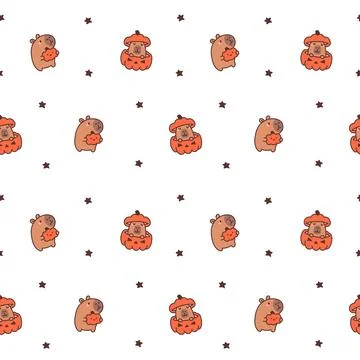 Capybara Halloween seamless pattern set Stock Illustration