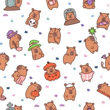 Capybara Halloween seamless pattern set イラスト素材