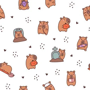 Capybara Halloween seamless pattern set イラスト素材